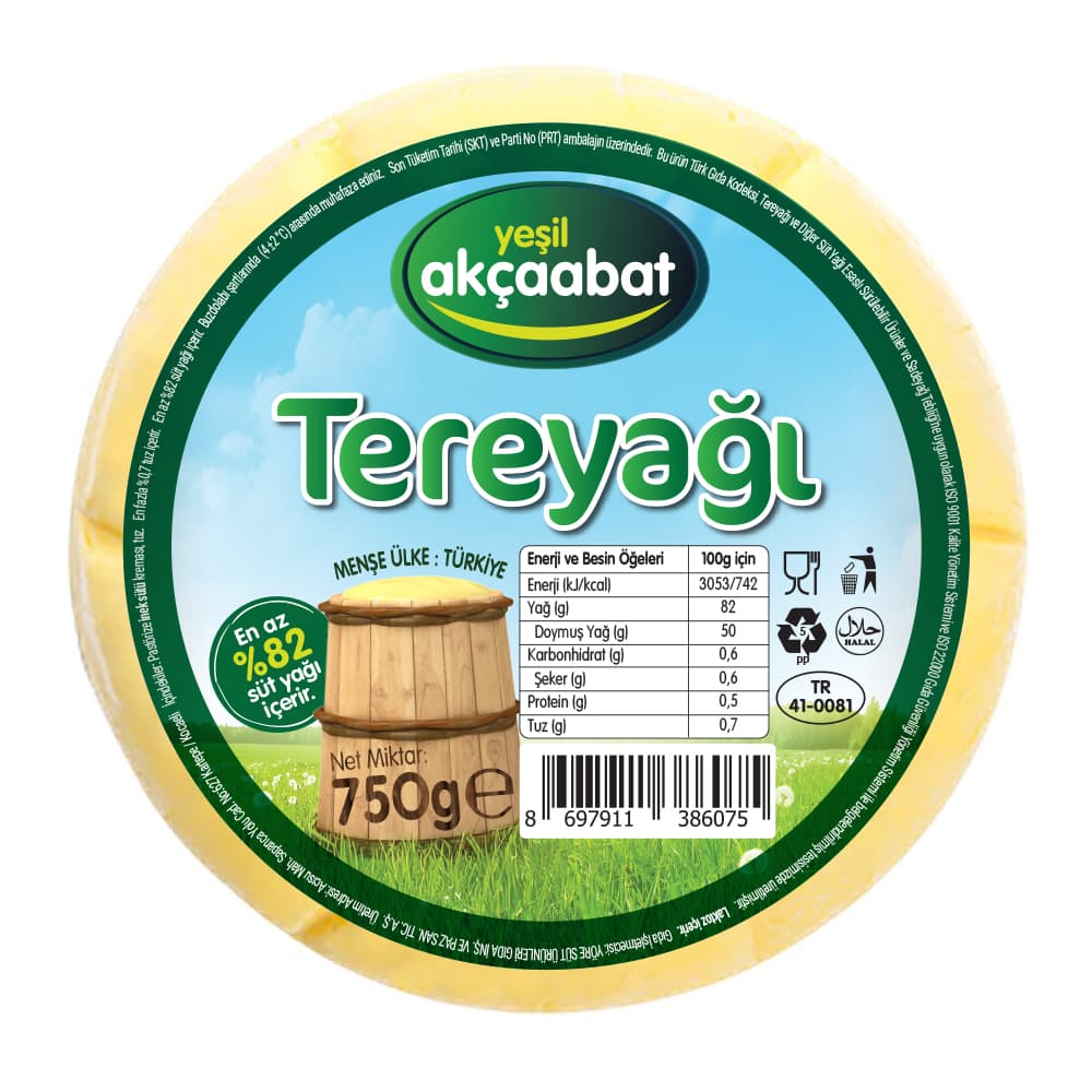 Yeşil Akçaabat Trabzon Tereyağı Tuzsuz 750 gr ürünü