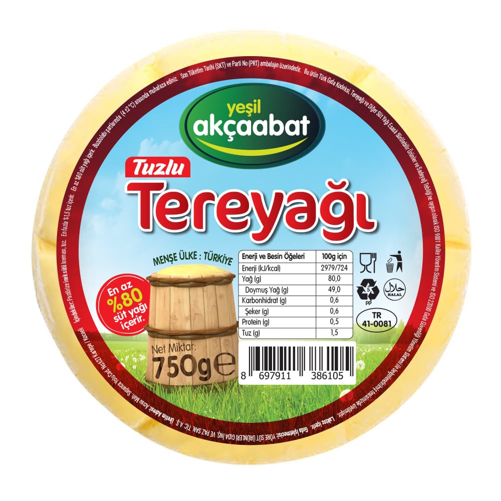 Yeşil Akçaabat Trabzon Tereyağı Tuzlu 750 gr ürünü