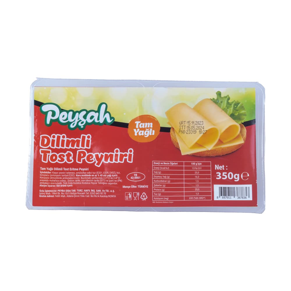 Peyşah Dilimli Tost Peyniri 350 gr ürünü