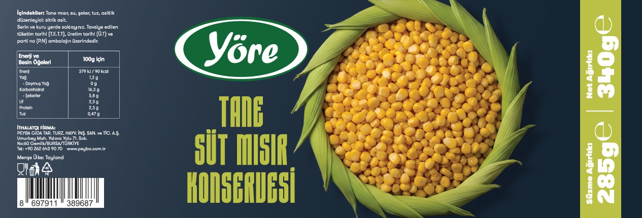 Yöre Tane Süt Mısır Konservesi 340 gr ürünü